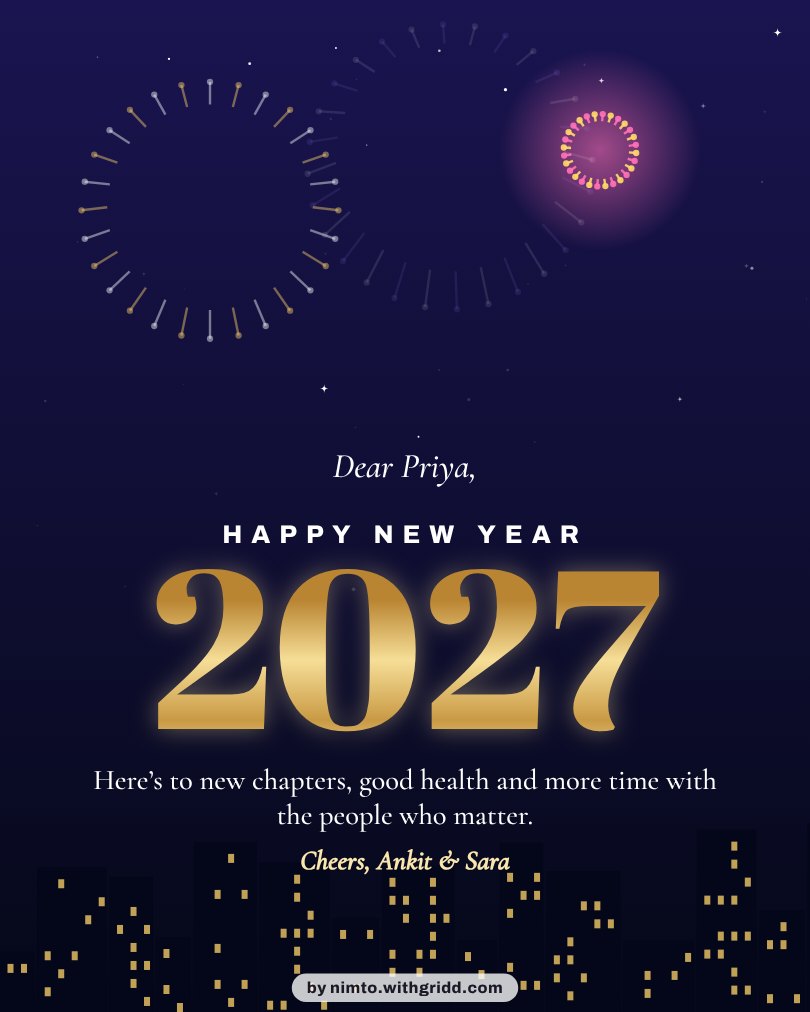New Year greeting with fireworks